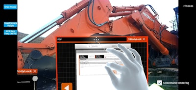 Hitachi XR smart glasses in use during an excavator repair
