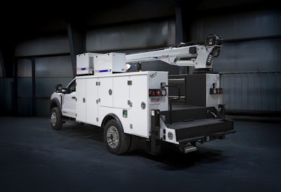 Stellar's new white 2025 TMAX Aluminum Mechanic Truck in garage