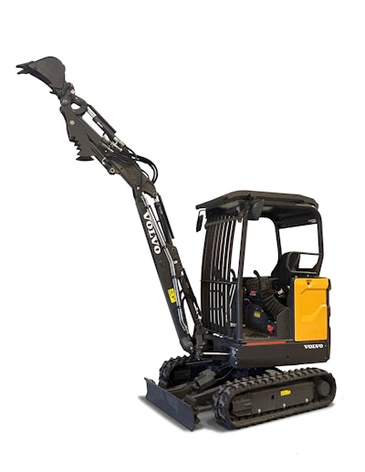 Volvo EC18 Straight boom electric mini excavator white background