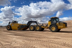 Deere 3812 Direct Hitch Scraper on a 460 P-Tier Articulated Dump Truck
