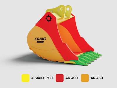 graphic showing types of steel used in Craig LoadMax bucket