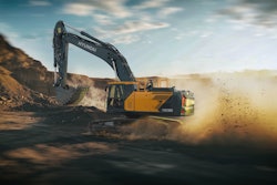 next generation Hyundai HX360L digging at dirt hill