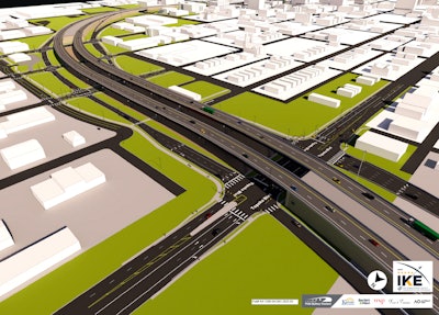 rendering of future I-70 Polk-Quincy Viaduct in downtown Topeka, Kansas