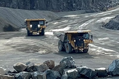 Caterpillar demonstrates its fully autonomous 777 rigid-frame dump truck at Luck Stone’s Bull Run plant in Chantilly, Virginia.