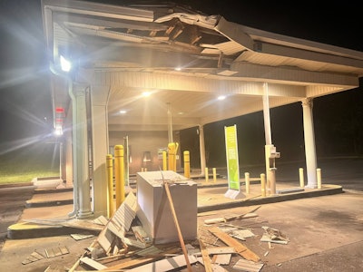 The aftermath of the attempted ATM theft by excavator.