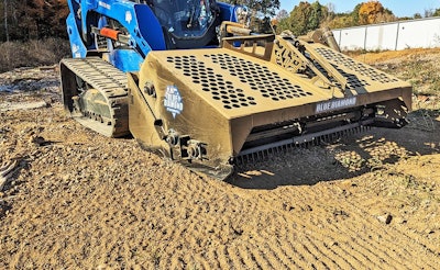 The steel teeth on the Blue Diamond hydraulic rock rake can be reversed and replaced.