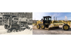 In 1920, the Russell Grader Co. introduced the first self-propelled motor grader. The company's first 'Motor Patrol' built on a Caterpillar track-type tractor came out in 1926 (left), and two years later Caterpillar bought Russell and began producing the industry's first motor grader built as one dedicated machine. Nearly 100 years later, the Cat 140 (right) was the top-selling motor grader in the U.S. in 2024 for new financed equipment, according to EDA.