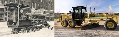 In 1920, the Russell Grader Co. introduced the first self-propelled motor grader. The company's first 'Motor Patrol' built on a Caterpillar track-type tractor came out in 1926 (left), and two years later Caterpillar bought Russell and began producing the industry's first motor grader built as one dedicated machine. Nearly 100 years later, the Cat 140 (right) was the top-selling motor grader in the U.S. in 2024 for new financed equipment, according to EDA.