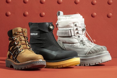 Cat centennial commemorative boots: From left, Golden Gate Bridge Boot, Channel Tunnel Boot and Apollo 11 Boot.