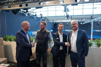 Pictured from left: Thomas Hansen, Topcon Positioning Systems Vice President, Global OEM; Jan Rotard, Vemcon GmbH CEO; Dr. Holger Quast, Vemcon GmbH COO, CFO; and Karsten Dietrich, Topcon Senior Director, OEM EMEA.
