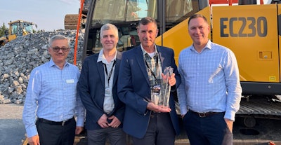 Left to right: Agako Nouch, head of sales development, Volvo CE; Andre Parent, vice president, earthmoving division, Wood's CRW; and Chris Palmer, president, Wood’s CRW; Scott Young, head of region North America, Volvo CE.