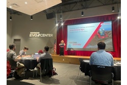 Anna Christine Sgro, president of Yanmar Compact Equipment North America, addresses the media during a private event at the company's Evo Center in Acworth, Georgia.
