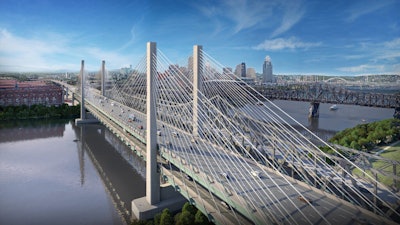 A new rendering of the future Brent Spence Bridge corridor shows the northbound crossing of the Ohio River into Cincinnati.