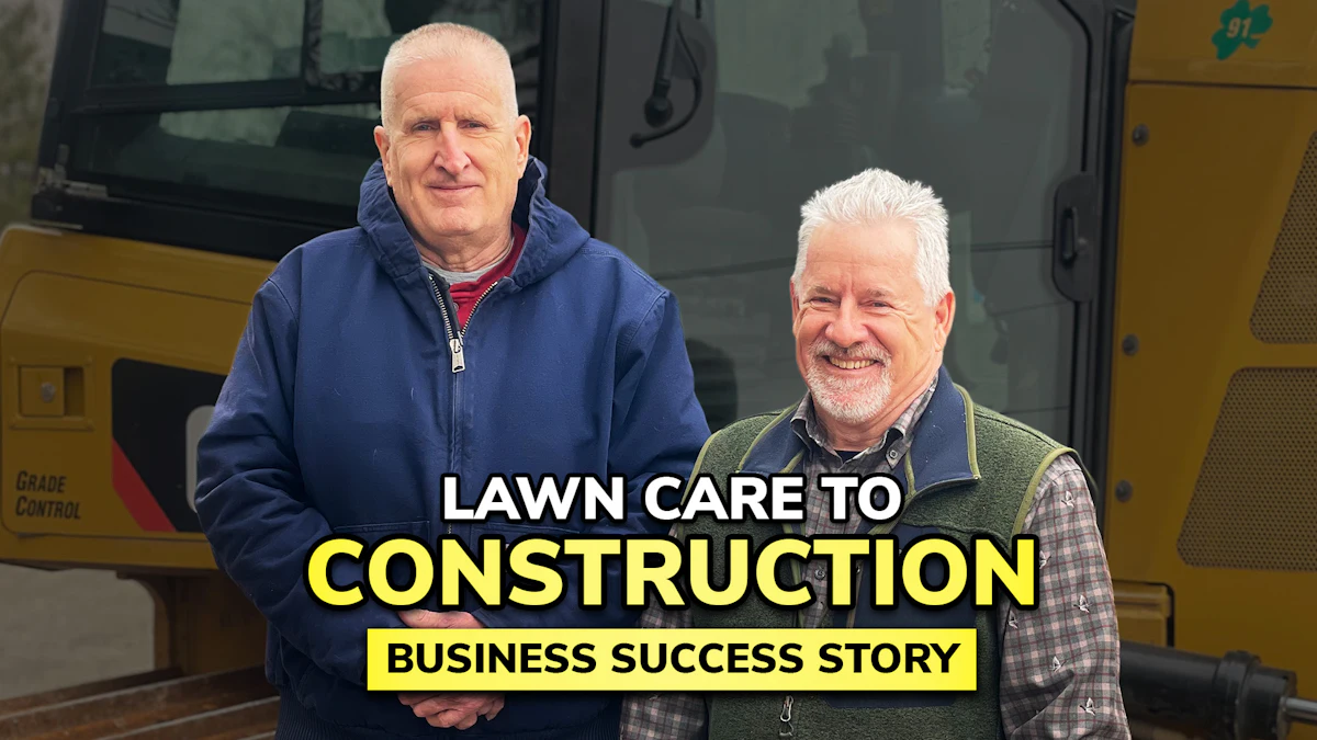 Confident contractors with heavy equipment, symbolizing business success