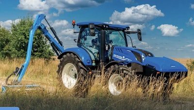 A 71-gallon range extender can be added to the front of the T6.180 Methane tractor.