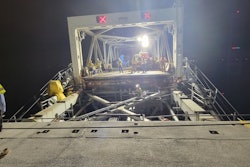 Crews work on the eastbound Chesapeake Bay Bridge.