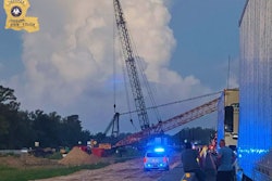 A man hopped in this crane August 16 in Louisiana and lowered the boom over westbound I-10 causing four wrecks, Louisiana State Police say.