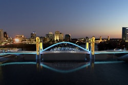 Architect TYLin won the bridge’s design competition with its “Spring” concept: an 860-foot-long, 100-foot-wide span with a 300-foot-long basket-handle network tied-arch lifting span.