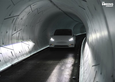 A Tesla moves passengers through the Las Vegas Loop.