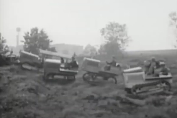 Screenshot from Caterpillar's 1931 film 'The Great Tractor Race.'
