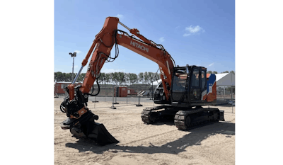 Hitachi Construction Machinery’s 14.5-metric-ton electric ZE135 was charged by Hitachi Energy's HyFlex hydrogen fuel cell generator during a demonstration of a carbon-free construction site.