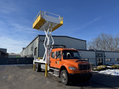 A Lift-a-Loft lift on a PA Turnpike Freightliner truck.
