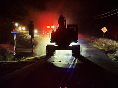 A man faces charges of driving under the influence and theft by taking a motor vehicle after riding off in this parked excavator at a county construction site.