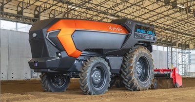 Kubota's new concept tractor has dual motors, one for drive and one for implements, and can self-drive to the field.