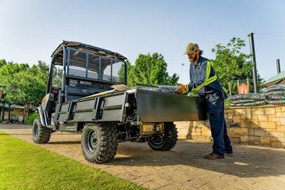The Kubota RTV-X Long Bed can be converted to flat bed with its adjustable side rails and tailgate.