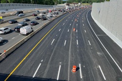 Lanes on the outer portion of the Beltway for northbound I-495 traffic approaching Live Oak Drive, May 2025.