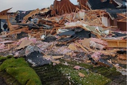 The rear view of a newly completed house in Post Falls, Idaho, destroyed November 11 by an excavator. It is one of three houses destroyed in three weeks by vandals in three states.