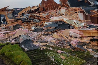 The rear view of a newly completed house in Post Falls, Idaho, destroyed November 11 by an excavator. It is one of three houses destroyed in three weeks by vandals in three states.