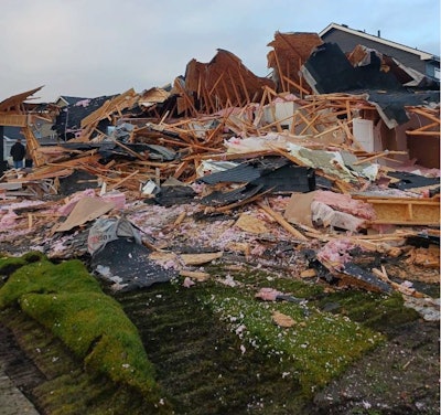 The rear view of a newly completed house in Post Falls, Idaho, destroyed November 11 by an excavator. It is one of three houses destroyed in three weeks by vandals in three states.