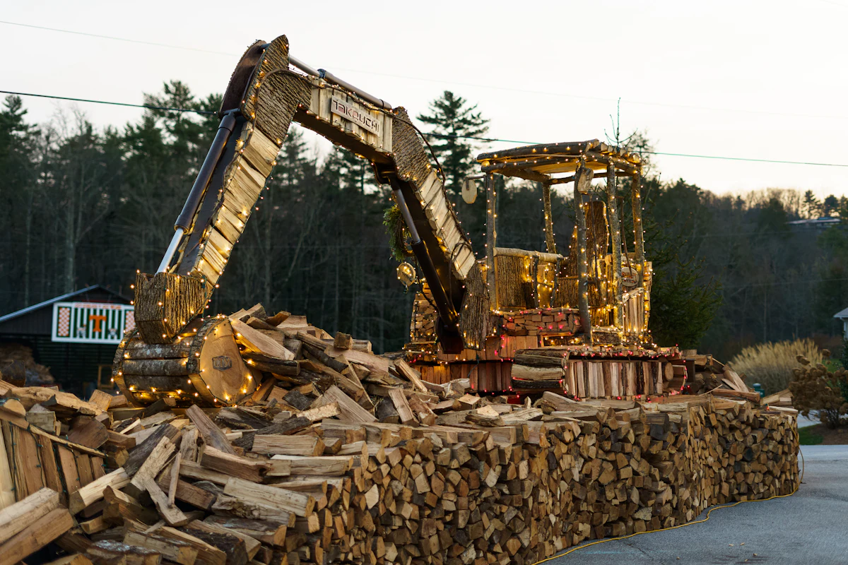 "Firewood Art" - Man Makes Life-Size Takeuchi Excavator, CTL Out of Logs