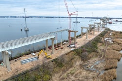 Current status of the original bridge's demolition, which has removed five girder spans on the north side and eight girder spans on the south side.