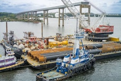 Test piles for the new Key Bridge, recently barged into Baltimore.