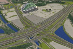 Rendering of the future I-94 stadium interchange, featuring a diverging diamond interchange.