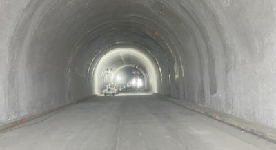 A view inside the repaired westbound Green River Tunnel, which was burnt black in February from a deadly fire.