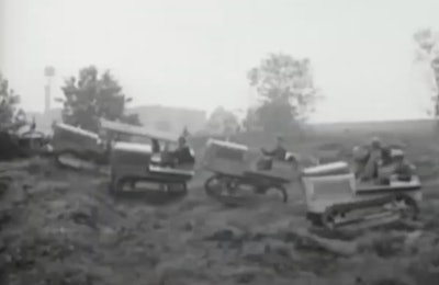 Screenshot from Caterpillar's 1931 film 'The Great Tractor Race.'