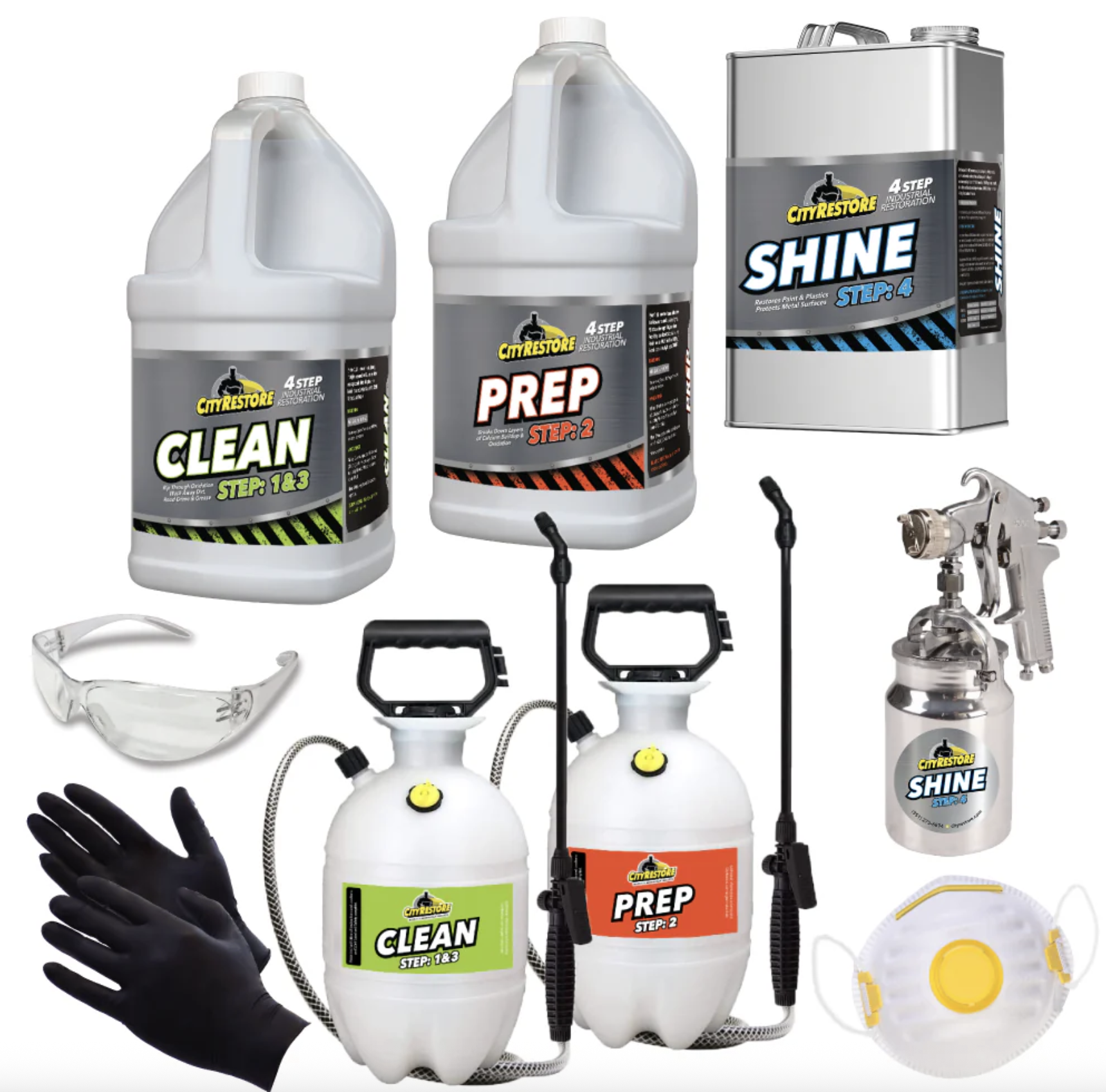 The kit comes with the three formulas needed to clean, prep, and restore a painted surface.