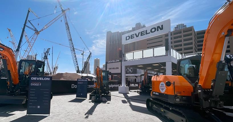 Above is Develon&rsquo;s exhibit at ConExpo-Con/Agg 2023.