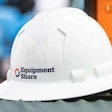 An EquipmentShare-branded hardhat from the company's recent groundbreaking on a new store in Roswell, New Mexico.