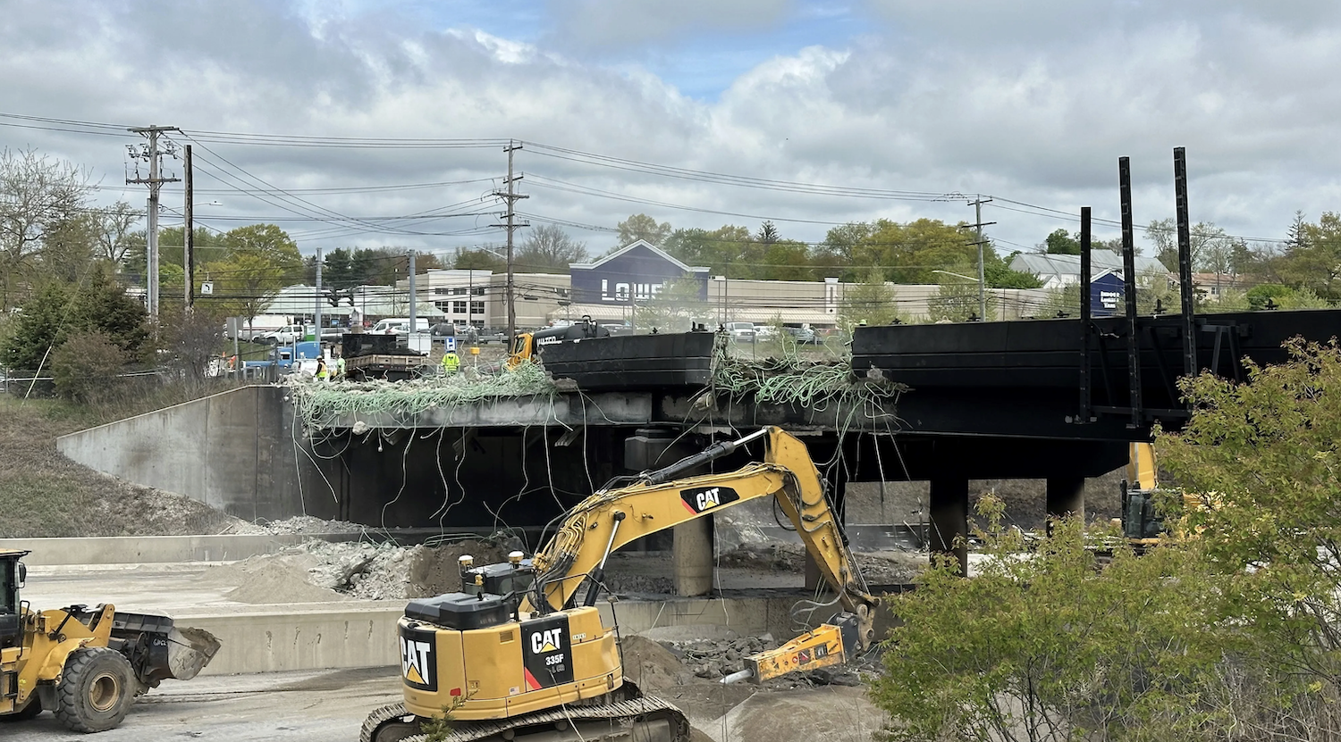 Crews rebuild the Fairfield Avenue Bridge in Norwalk, Connecticut, after it was destroyed by a fiery crash May 2, 2024.