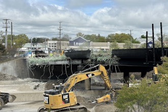 Crews rebuild the Fairfield Avenue Bridge in Norwalk, Connecticut, after it was destroyed by a fiery crash May 2, 2024.