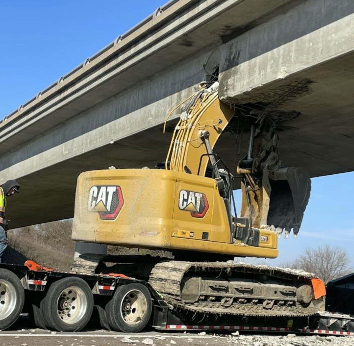 Hauled Excavator Crashes Through Top of Kansas Bridge Causing Up to $1M Damage