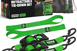 The green, 2-inch variant of the Rhino USA retractable ratchet straps.