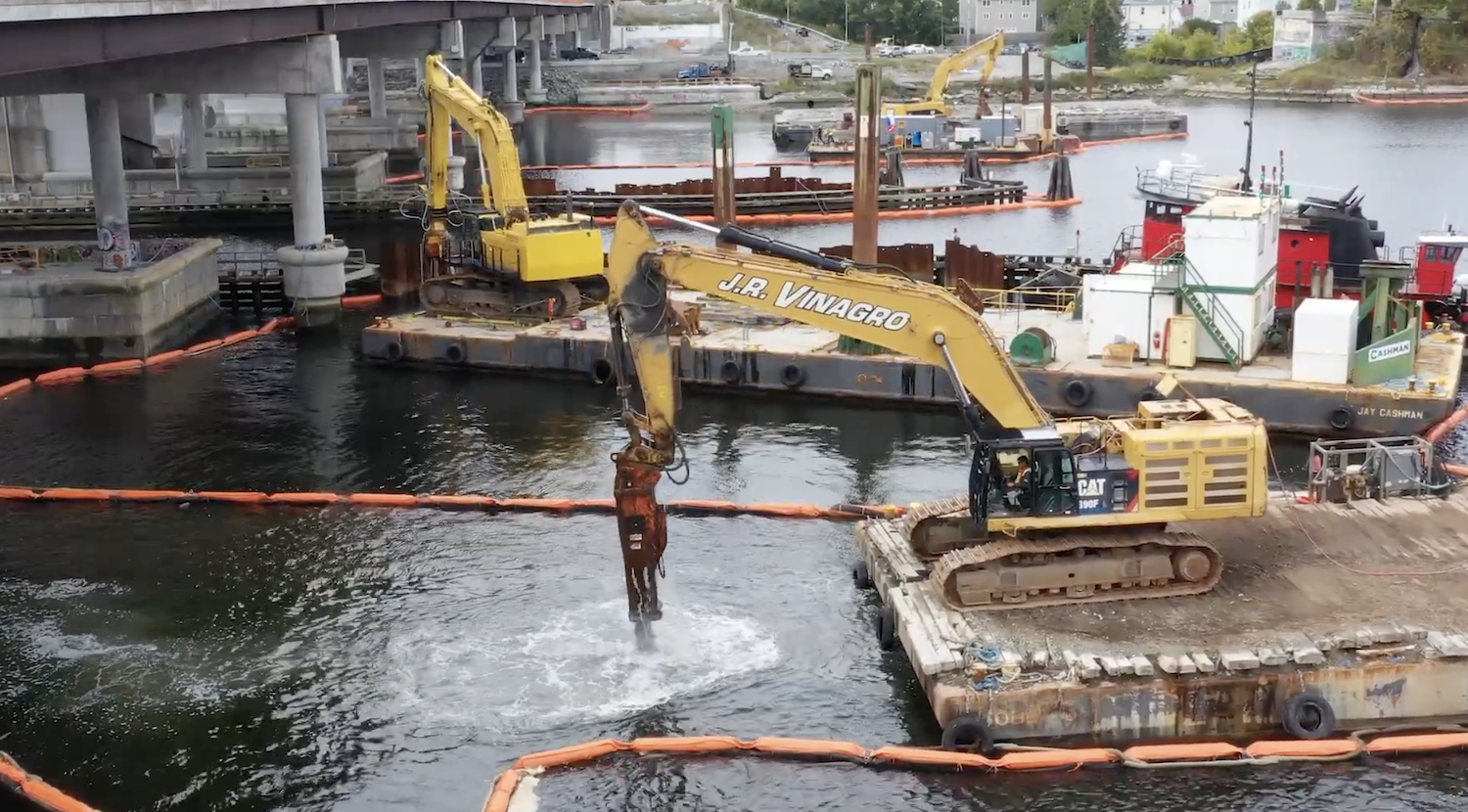 Final steps for demolishing the Washington Bridge included underwater demolition, seen here.