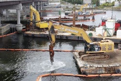 Final steps for demolishing the Washington Bridge included underwater demolition, seen here.