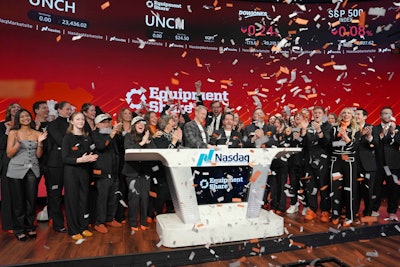 EquipmentShare co-founders and brothers Jabbok and Willy Schlacks ring the NASDAQ stock exchange's opening bell January 23.