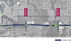 A map showing where the first phase of the project will begin and locations for new bridges.